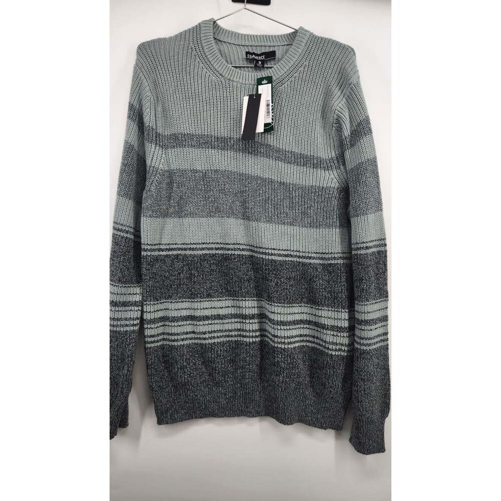 Commerce Men's Medium Olive 100% Cotton Ribbed Striped Sweater NWT